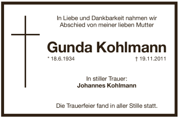 Traueranzeige von Gunda Kohlmann von Pegnitz-Zeitung